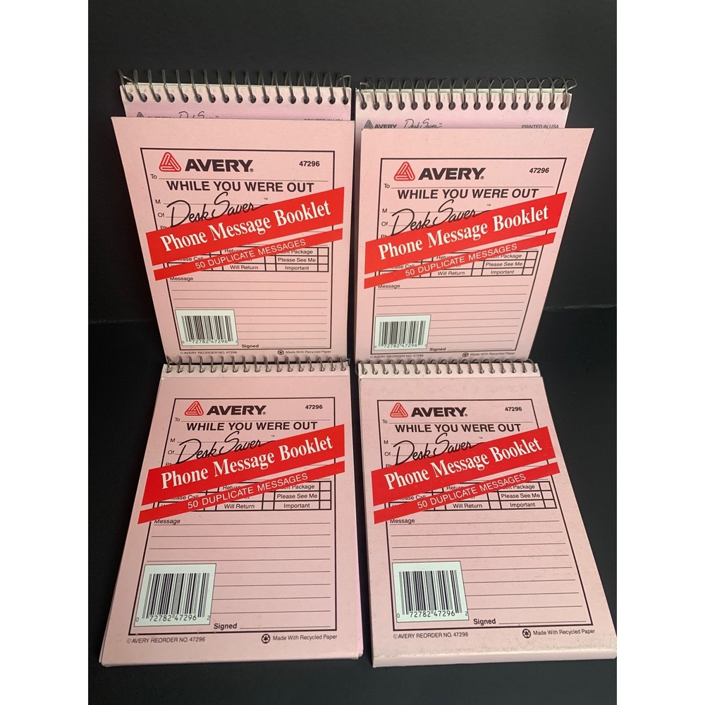 Vintage 4 Avery 47296‎ While You Were Out Phone Message Booklets Pink Retro 90s